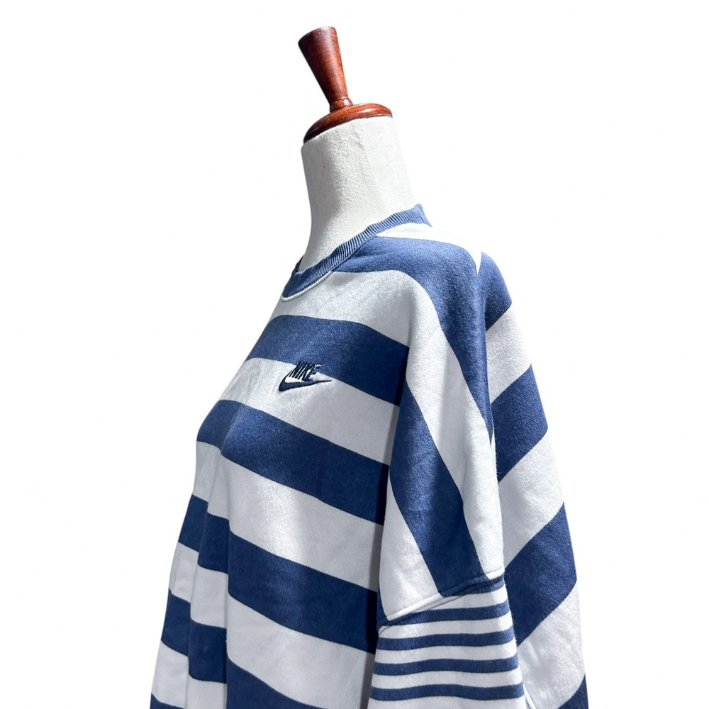 Nike Large Women's Phoenix Fleece Oversized Blue Striped Crew Boxy Preppy - Picture 4 of 14